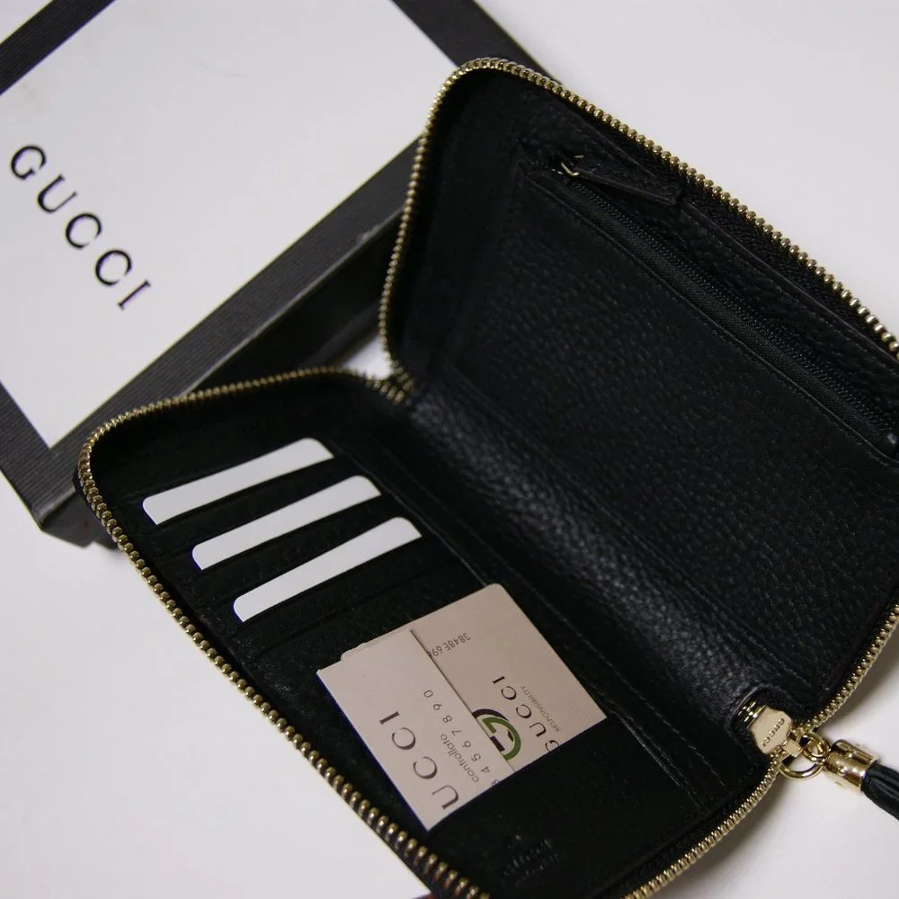 New Gucci Soho Black Leather Unisex Zip Around Wallet Purse - Picture 2 of 7